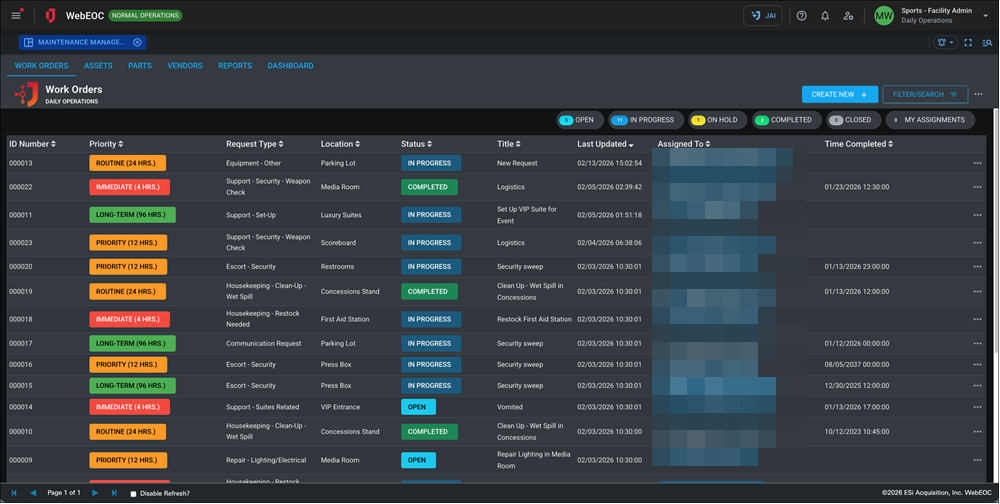 Maintenance Management - Dark Mode Work Orders